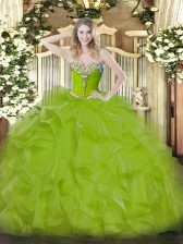 Hot Sale Olive Green Quinceanera Gowns Military Ball and Sweet 16 and Quinceanera with Beading and Ruffles Sweetheart Sleeveless Lace Up