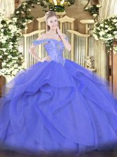 Graceful Blue Sleeveless Floor Length Beading and Ruffles Lace Up Quinceanera Gown
