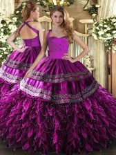 Charming Floor Length Ball Gowns Sleeveless Fuchsia Sweet 16 Dresses Lace Up