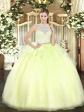 High Class Two Pieces Quinceanera Dresses Yellow Green Scoop Tulle Sleeveless Floor Length Zipper