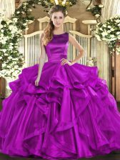 Fashionable Ruffles Sweet 16 Dress Purple Lace Up Sleeveless Floor Length