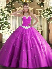 Affordable Sleeveless Lace Up Floor Length Appliques Quinceanera Dress