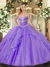 Sumptuous Lavender Lace Up Sweetheart Beading and Ruffles 15 Quinceanera Dress Tulle Sleeveless