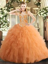 High Quality Tulle Sleeveless Floor Length Quinceanera Gowns and Beading and Ruffles