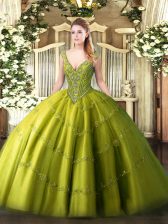 Flare Sleeveless Beading and Appliques Lace Up Sweet 16 Quinceanera Dress