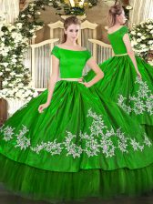 Discount Embroidery Ball Gown Prom Dress Green Zipper Short Sleeves Floor Length