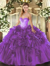  Sleeveless Beading and Ruffles Lace Up Ball Gown Prom Dress