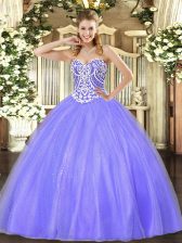  Lavender Ball Gowns Tulle Sweetheart Sleeveless Beading Floor Length Lace Up Sweet 16 Quinceanera Dress