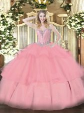 Deluxe Sleeveless Beading and Ruffled Layers Lace Up 15th Birthday Dress