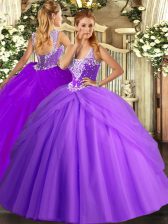  Lavender Sleeveless Tulle Lace Up Vestidos de Quinceanera for Military Ball and Sweet 16 and Quinceanera