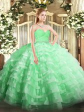  Apple Green Zipper Sweetheart Beading and Lace and Ruffled Layers Quinceanera Gowns Tulle Sleeveless