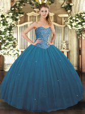  Ball Gowns Vestidos de Quinceanera Teal Sweetheart Tulle Sleeveless Floor Length Lace Up