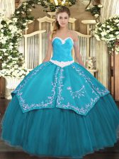  Ball Gowns Quinceanera Dresses Teal Sweetheart Organza and Taffeta Sleeveless Floor Length Lace Up