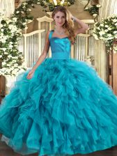  Halter Top Sleeveless Lace Up Sweet 16 Dress Teal Tulle