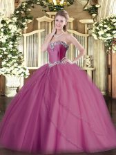  Lilac Tulle Lace Up 15 Quinceanera Dress Sleeveless Brush Train Beading