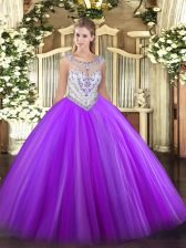 Sophisticated Eggplant Purple Sleeveless Tulle Zipper Sweet 16 Dress for Military Ball and Sweet 16 and Quinceanera