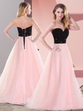 Spectacular Tulle Sweetheart Sleeveless Lace Up Belt Homecoming Dress in Pink And Black