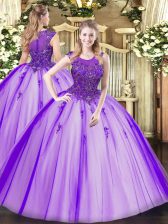 Traditional Beading Quinceanera Gowns Purple Zipper Sleeveless Floor Length