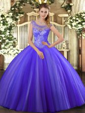 Elegant Lavender Quinceanera Dresses Sweet 16 and Quinceanera with Beading Scoop Sleeveless Lace Up