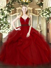  Straps Sleeveless Tulle 15 Quinceanera Dress Beading and Ruffled Layers Zipper