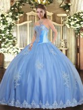 Customized Baby Blue Lace Up Sweet 16 Quinceanera Dress Beading and Appliques Sleeveless Floor Length