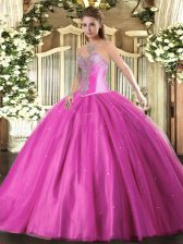 Hot Sale Fuchsia Lace Up Sweetheart Beading Quinceanera Dress Tulle Sleeveless