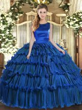 Luxury Royal Blue Lace Up Sweet 16 Quinceanera Dress Ruffled Layers Sleeveless Floor Length