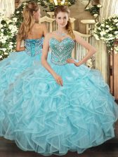 Attractive Aqua Blue Sweetheart Lace Up Beading and Ruffled Layers Sweet 16 Quinceanera Dress Sleeveless
