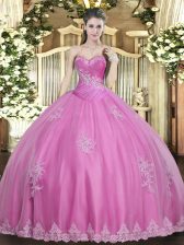 Inexpensive Tulle Sleeveless Floor Length Sweet 16 Dress and Beading and Appliques