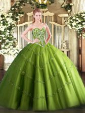  Olive Green Sleeveless Beading and Appliques Floor Length 15th Birthday Dress