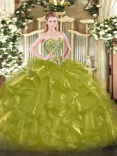  Floor Length Ball Gowns Sleeveless Olive Green Vestidos de Quinceanera Lace Up