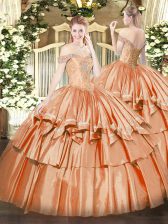Nice Orange Red 15 Quinceanera Dress Military Ball and Sweet 16 and Quinceanera with Beading and Ruffled Layers Off The Shoulder Sleeveless Lace Up