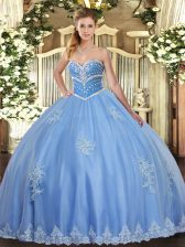High Class Blue Sweetheart Lace Up Beading and Appliques Sweet 16 Dress Sleeveless