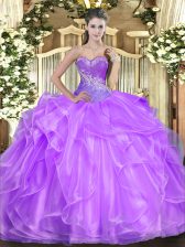  Beading and Ruffles 15 Quinceanera Dress Lilac Lace Up Sleeveless Floor Length
