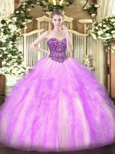 Extravagant Sweetheart Sleeveless Sweet 16 Quinceanera Dress Floor Length Beading and Ruffles Lilac Tulle