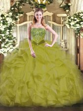 Classical Sleeveless Lace Up Floor Length Beading and Ruffles Sweet 16 Dresses