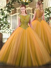  Gold Sleeveless Beading Quinceanera Gown