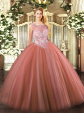 Extravagant Ball Gowns Ball Gown Prom Dress Red Scoop Tulle Sleeveless Floor Length Zipper