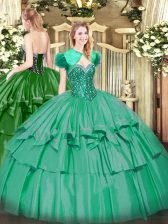 Luxurious Sweetheart Sleeveless Lace Up Vestidos de Quinceanera Turquoise Organza and Taffeta
