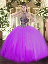 High Quality Lilac Ball Gowns Beading Vestidos de Quinceanera Lace Up Tulle Sleeveless Floor Length