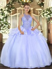  Blue Sleeveless Organza Lace Up Sweet 16 Dresses for Military Ball and Sweet 16 and Quinceanera