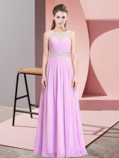 Custom Design Lilac Prom and Party with Beading Scoop Sleeveless Lace Up