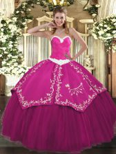 Custom Design Fuchsia Lace Up Quinceanera Gown Appliques and Embroidery Sleeveless Floor Length