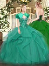 Sexy Turquoise Ball Gowns Beading and Ruffles Vestidos de Quinceanera Lace Up Tulle Sleeveless Floor Length