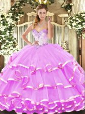  Floor Length Lilac Quinceanera Dress Sweetheart Sleeveless Lace Up