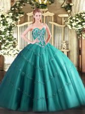 Lovely Tulle Sleeveless Floor Length Vestidos de Quinceanera and Beading and Appliques