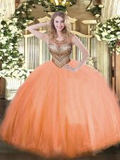 Dazzling Beading Quinceanera Dresses Orange Red Lace Up Sleeveless Floor Length