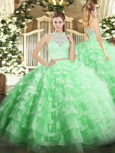  Tulle Sleeveless Floor Length Quinceanera Gown and Lace and Ruffled Layers