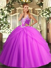  Ball Gowns Quinceanera Dress Lilac Straps Tulle Sleeveless Floor Length Lace Up