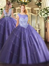  Sleeveless Floor Length Beading Lace Up Vestidos de Quinceanera with Lavender
